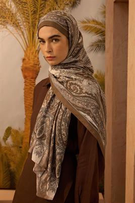 Desenli Etnik Şal Sütlükahve - Taş