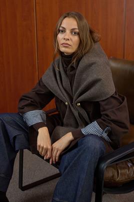 Desenli Şal Yaka Atkı Kahverengi