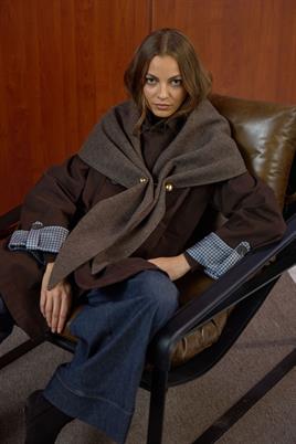 Desenli Şal Yaka Atkı Kahverengi