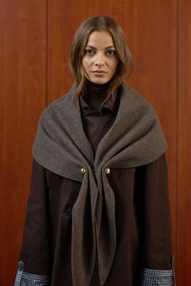 Desenli Şal Yaka Atkı Kahverengi