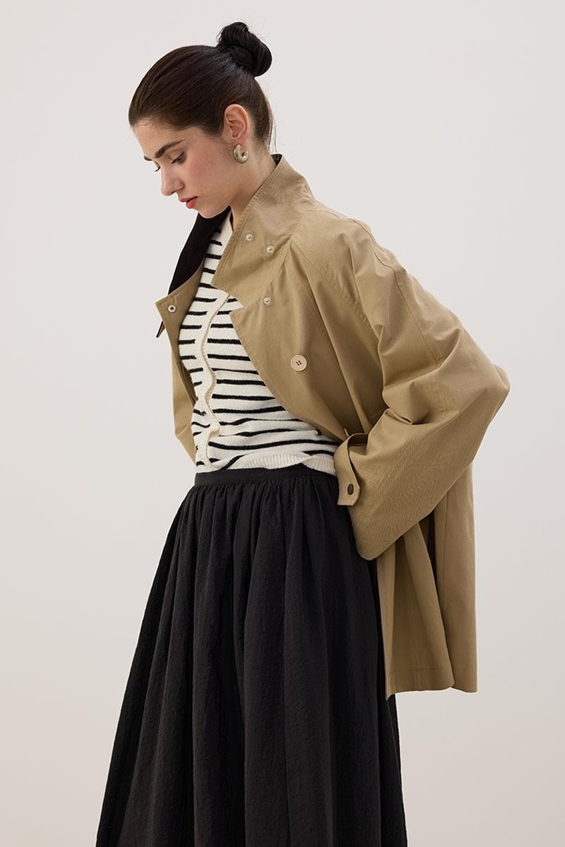 Dik Yakalı %100 Pamuk Ceket Camel