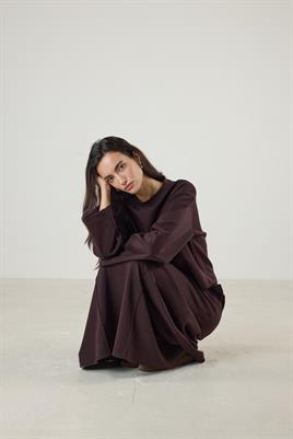 Dikiş Detaylı Çan Kesim Etek Acı kahve