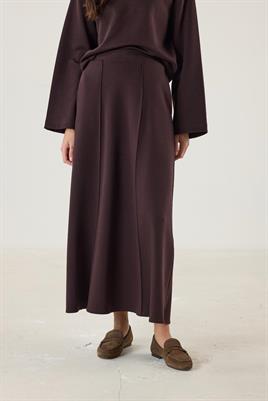 Dikiş Detaylı Çan Kesim Etek Acı kahve