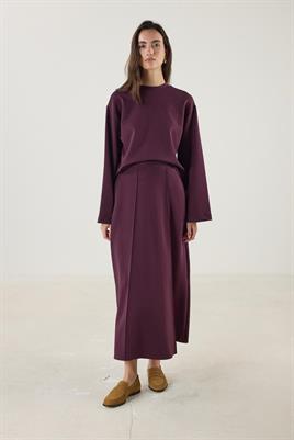 Dikiş Detaylı Çan Kesim Etek Bordo