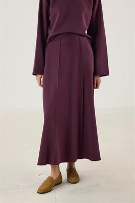 Dikiş Detaylı Çan Kesim Etek Bordo