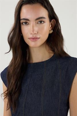 Dikiş Detaylı Kot Jile Elbise Lacivert