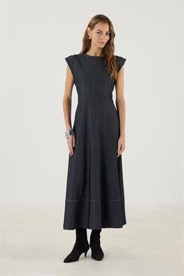 Dikiş Detaylı Kot Jile Elbise Siyah