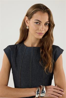 Dikiş Detaylı Kot Jile Elbise Siyah