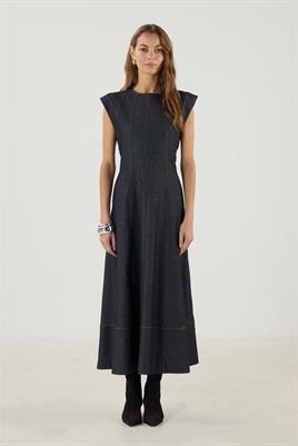 Dikiş Detaylı Kot Jile Elbise Siyah