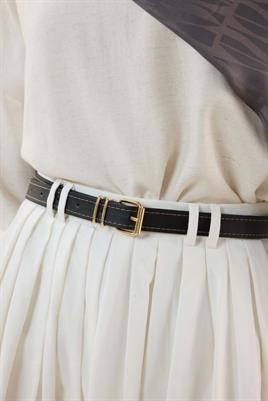 Dikişli Deri Kemer Siyah