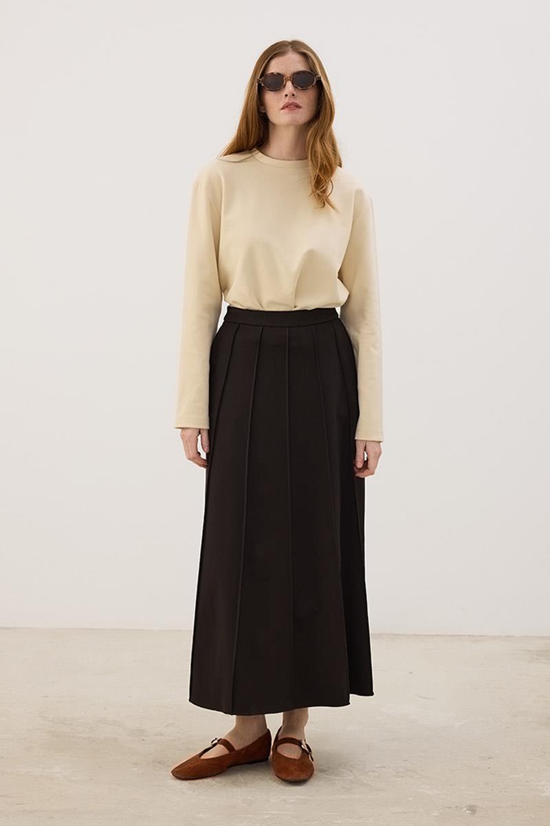 Dikişli Gabardin Etek Acı kahve