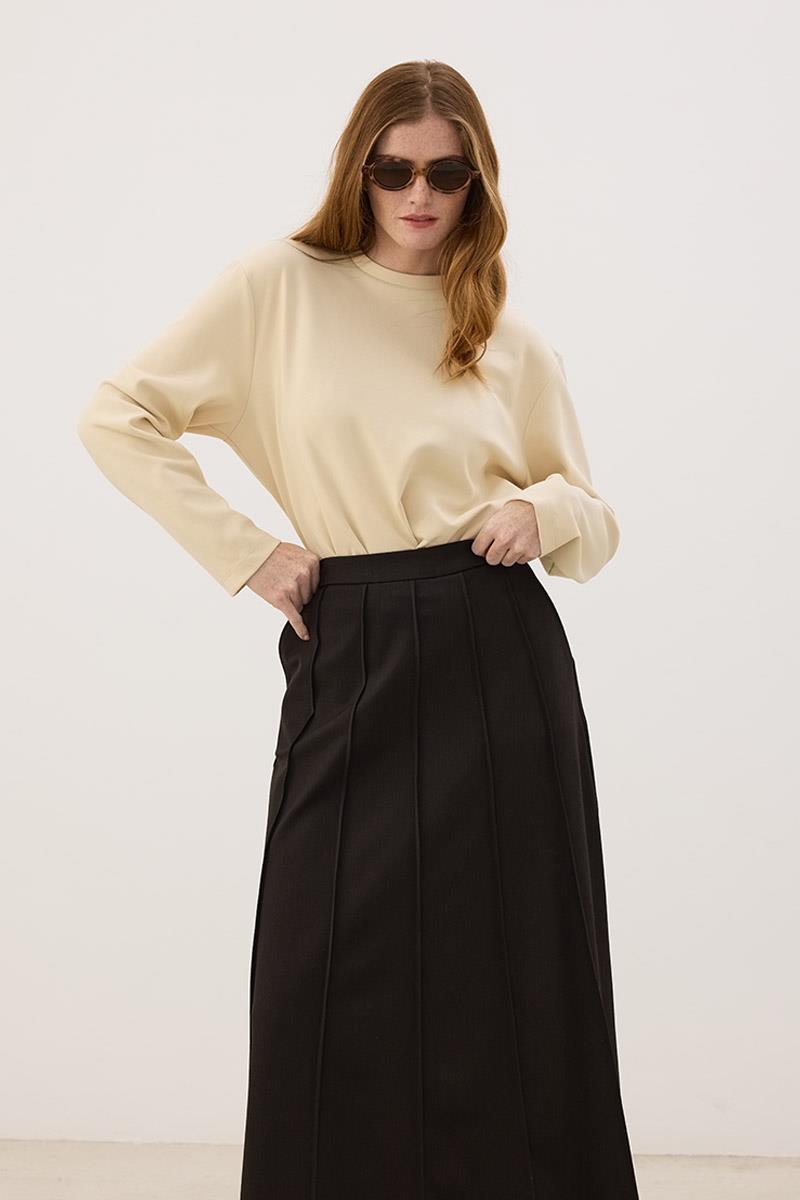 Dikişli Gabardin Etek Acı kahve