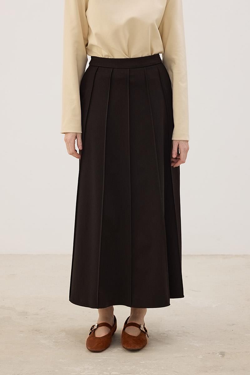 Dikişli Gabardin Etek Acı kahve