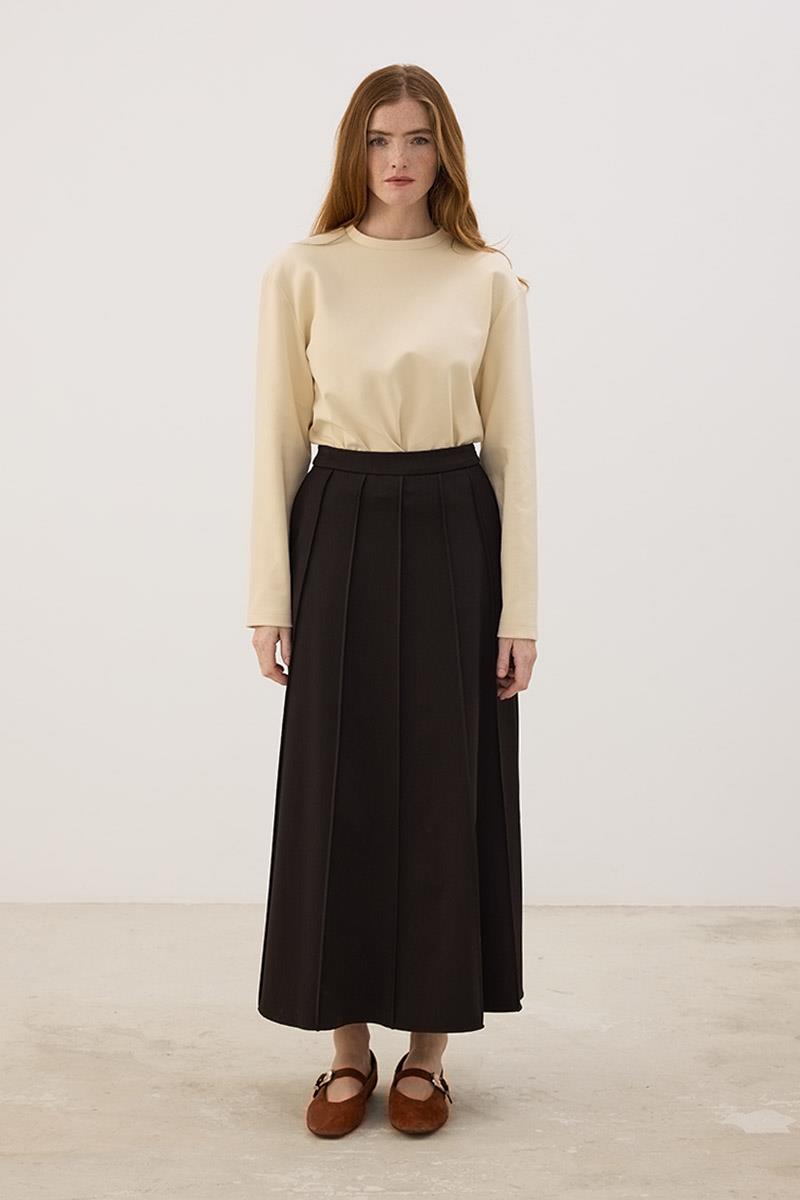 Dikişli Gabardin Etek Acı kahve