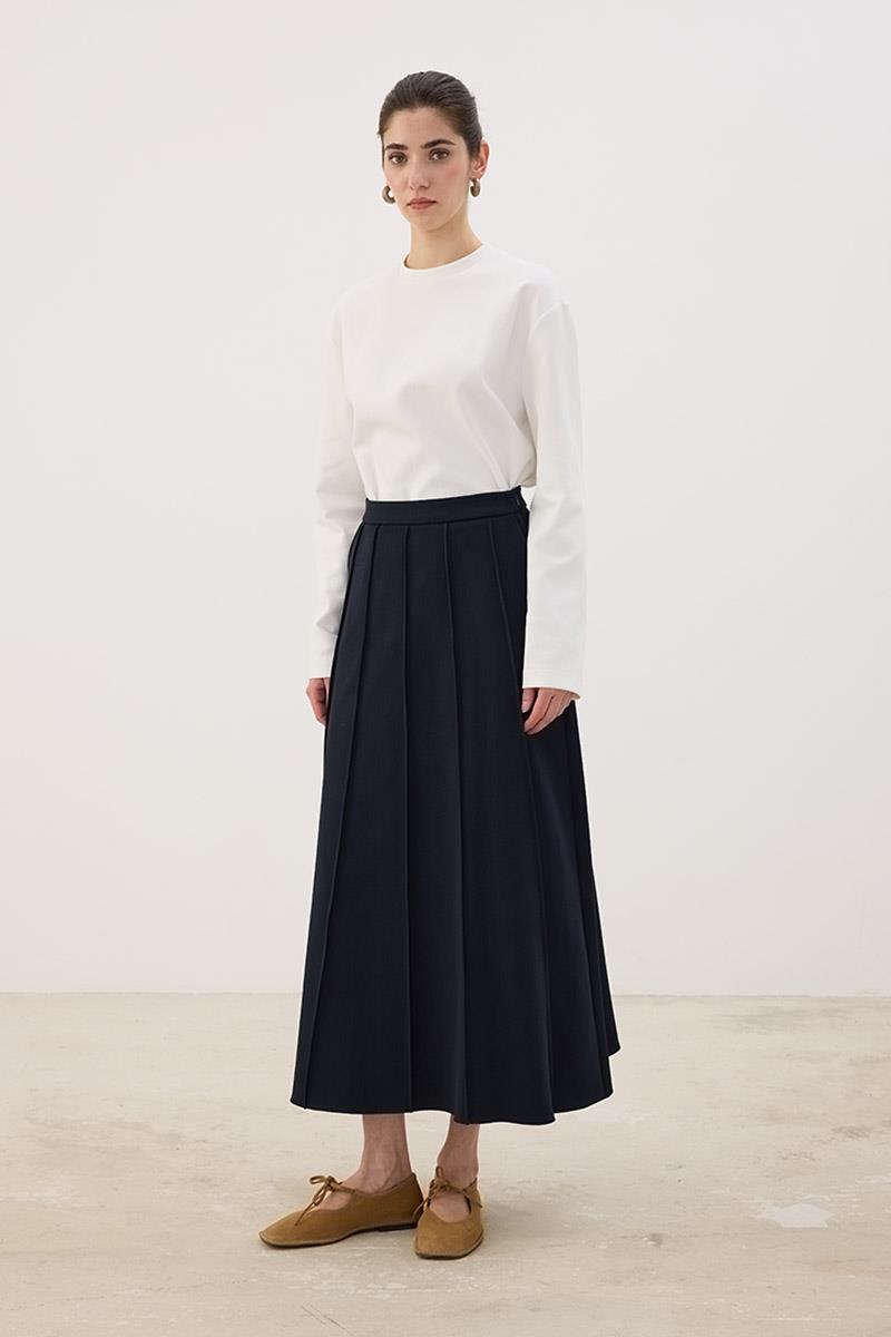 Dikişli Gabardin Etek Lacivert