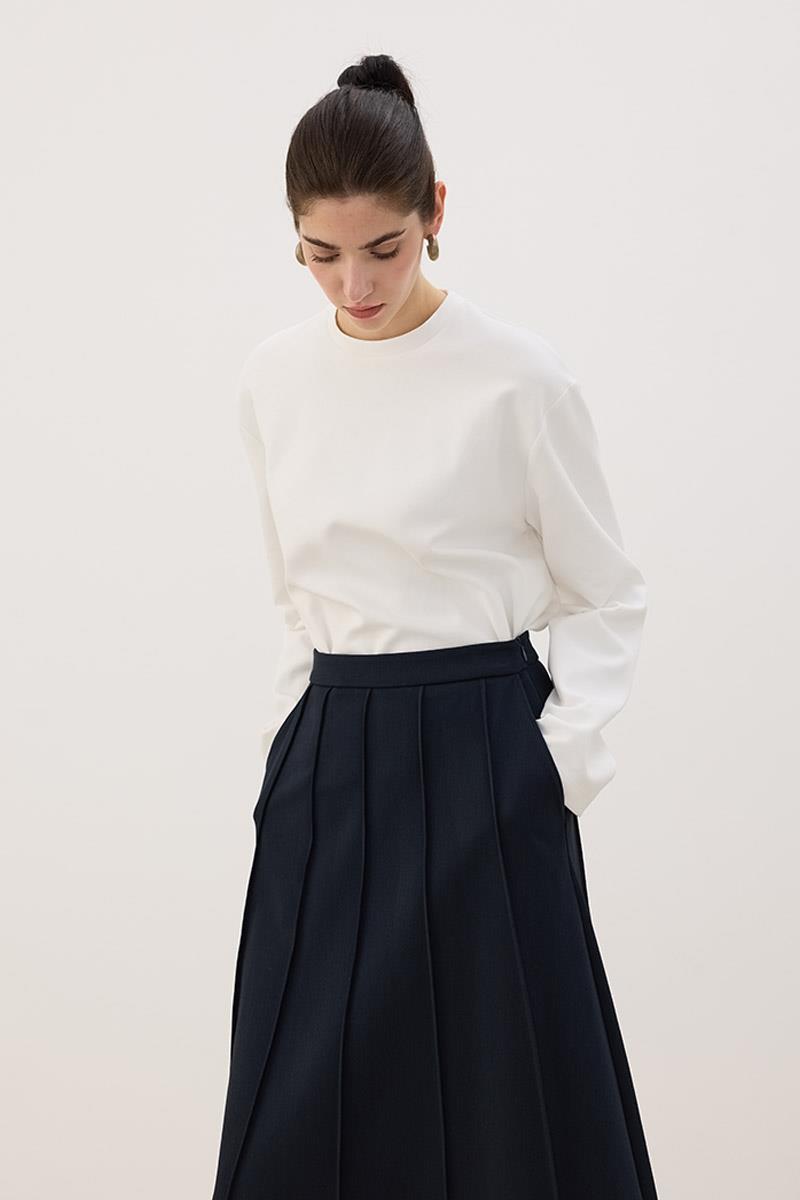 Dikişli Gabardin Etek Lacivert