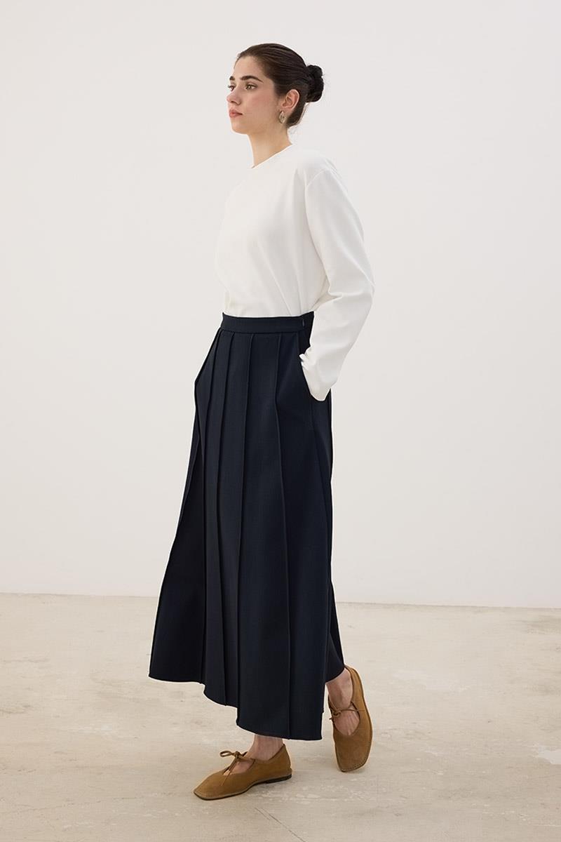 Dikişli Gabardin Etek Lacivert