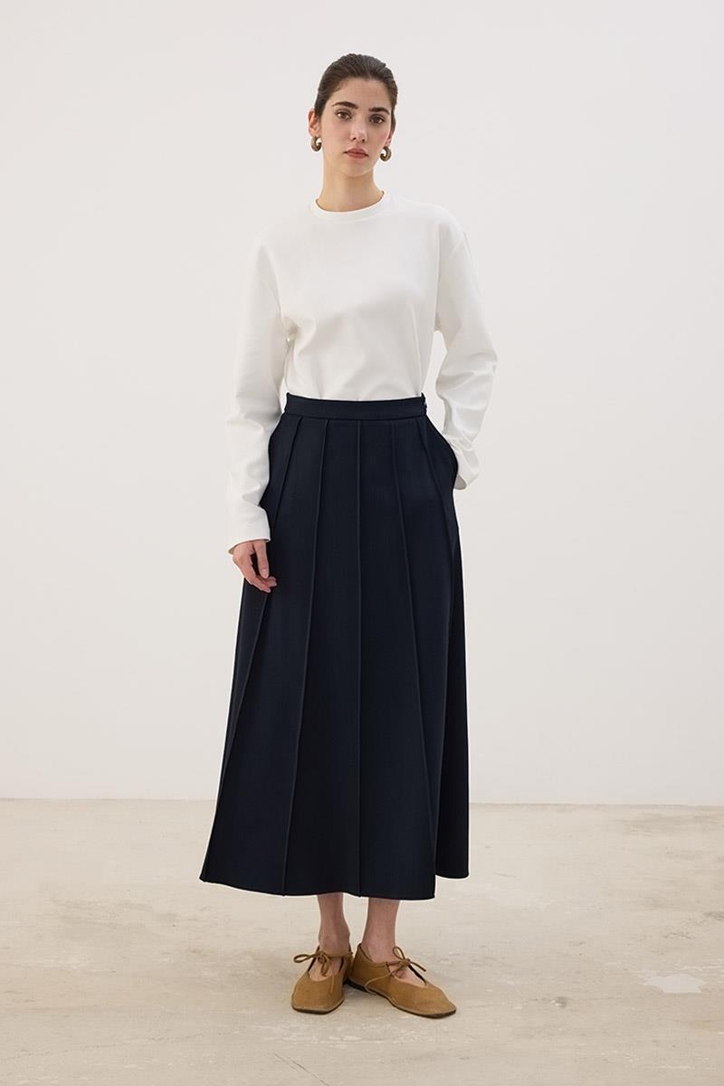 Dikişli Gabardin Etek Lacivert