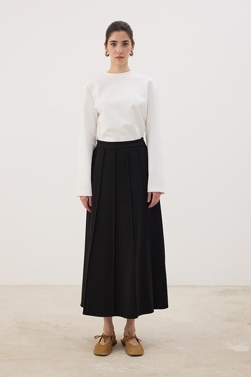 Dikişli Gabardin Etek Siyah