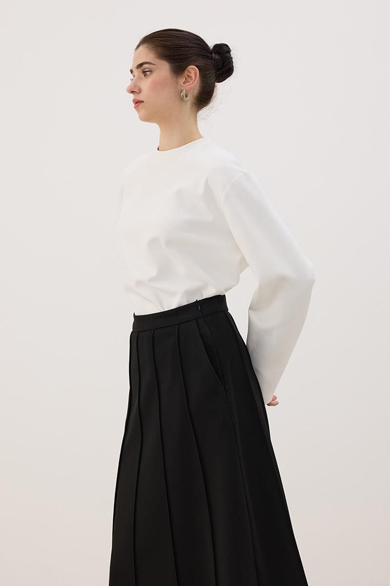 Dikişli Gabardin Etek Siyah