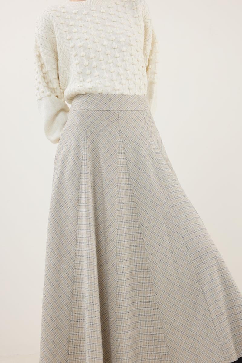 Dökümlü Ekoseli Etek Bej