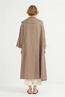 Dökümlü Ham Keten Kaftan Vizon