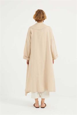 Dökümlü Ham Keten Kaftan Krem