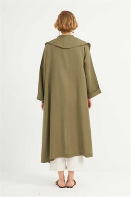 Dökümlü Ham Keten Kaftan Haki