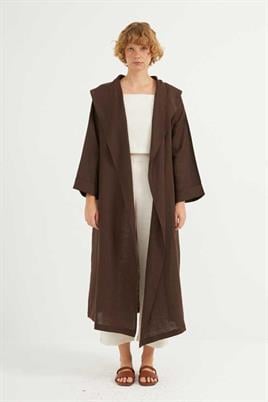Dökümlü Ham Keten Kaftan Acı kahve
