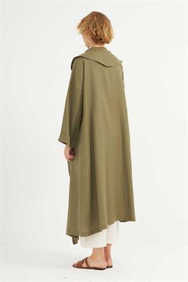 Dökümlü Ham Keten Kaftan Haki