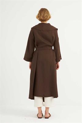 Dökümlü Ham Keten Kaftan Acı kahve