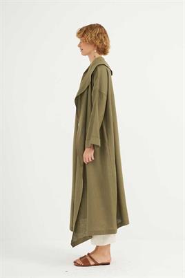 Dökümlü Ham Keten Kaftan Haki