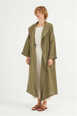 Dökümlü Ham Keten Kaftan Haki