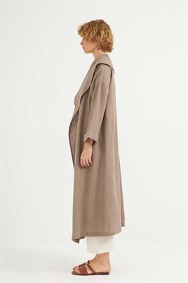 Dökümlü Ham Keten Kaftan Vizon