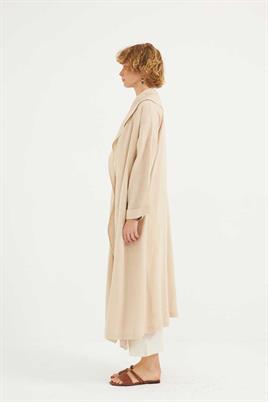 Dökümlü Ham Keten Kaftan Krem
