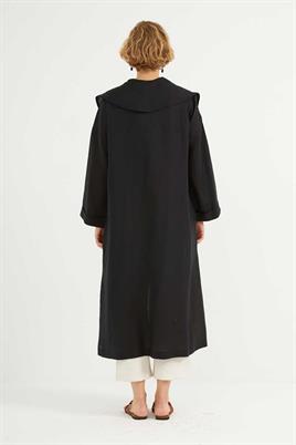 Dökümlü Ham Keten Kaftan Siyah