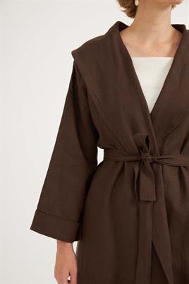 Dökümlü Ham Keten Kaftan Acı kahve