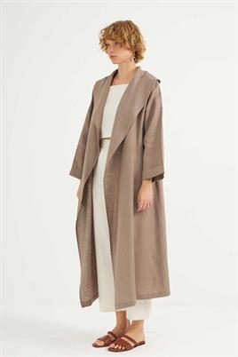 Dökümlü Ham Keten Kaftan Vizon