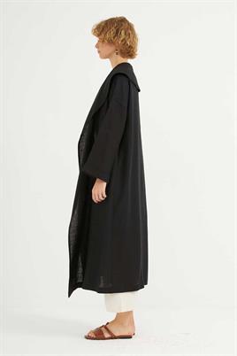 Dökümlü Ham Keten Kaftan Siyah