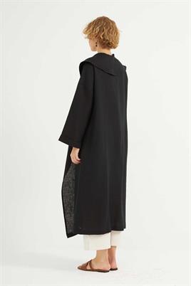 Dökümlü Ham Keten Kaftan Siyah