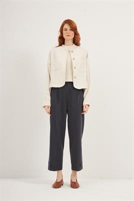 Dore Düğmeli Tüvit Ceket Ekru