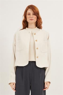 Dore Düğmeli Tüvit Ceket Ekru