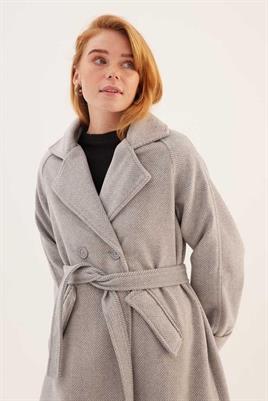 Duble Kol Desenli Kaban Açık gri