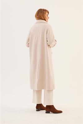 Duble Kol Desenli Kaban Krem