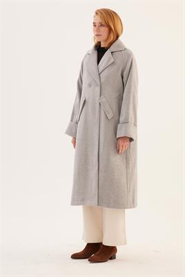 Duble Kol Desenli Kaban Açık gri