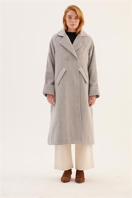 Duble Kol Desenli Kaban Açık gri