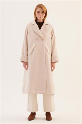 Duble Kol Desenli Kaban Krem