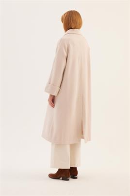 Duble Kol Desenli Kaban Krem