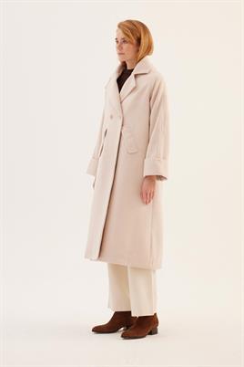 Duble Kol Desenli Kaban Krem