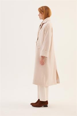 Duble Kol Desenli Kaban Krem